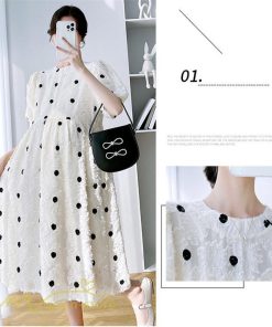 ワンピース | マタニティウェア レディース 半袖 ドット柄 着痩せ マタニティクルーネック 大きいサイズ 産前 マタニティ お出かけ 妊婦着 ゆったり