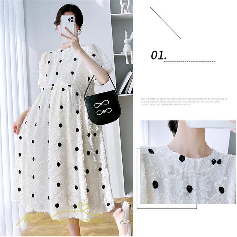 ワンピース | マタニティウェア レディース 半袖 ドット柄 着痩せ マタニティクルーネック 大きいサイズ 産前 マタニティ お出かけ 妊婦着 ゆったり