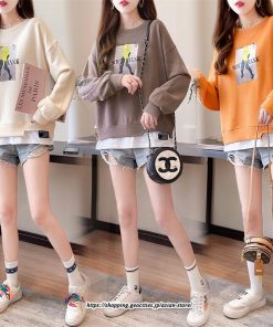 パーカー | トレーナー レディース おしゃれ スウェット 長袖 トップス 春 秋 大きいサイズ レイヤード風 韓国 ゆったり コットン 送料無料 丸首 クルーネック 綿 重ね着風