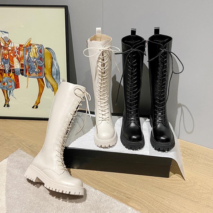 ニーハイブーツ | ロングブーツ レディース レースアップ靴