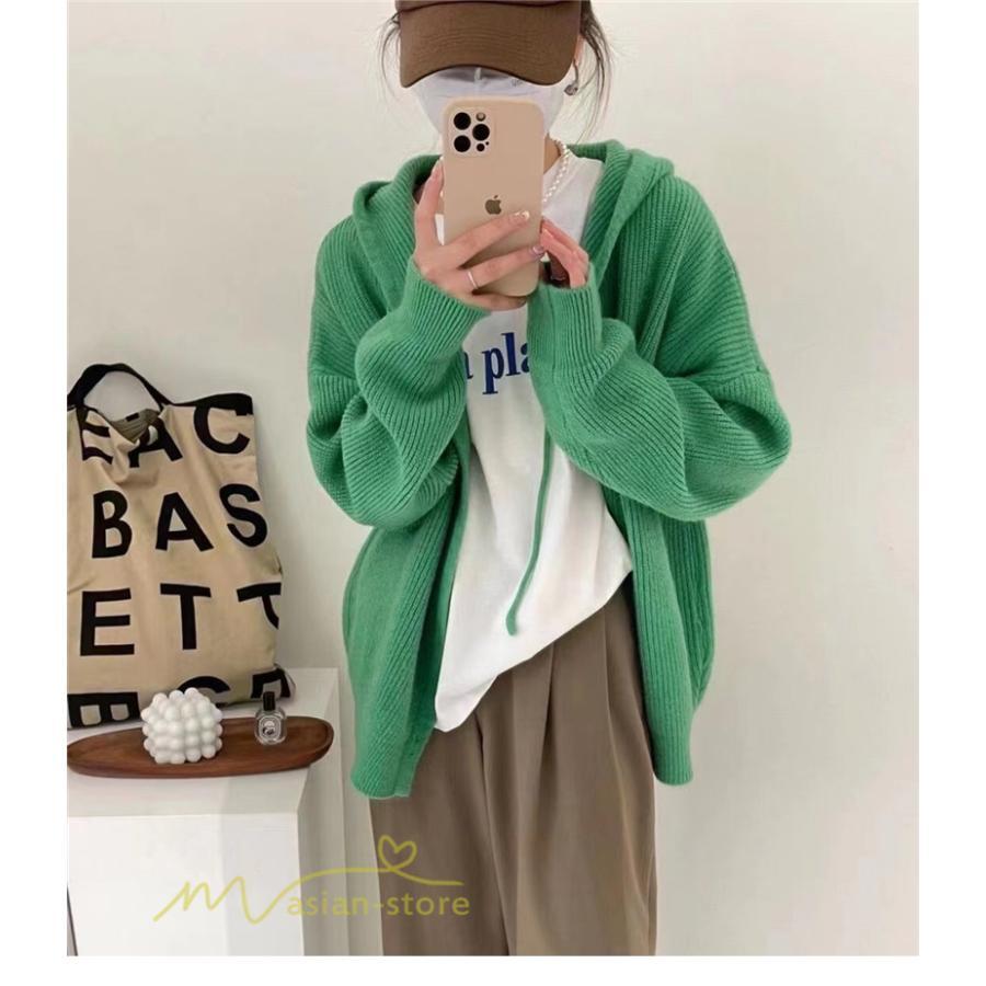 カーディガン | ニットニットパーカー セーター フード付き アウター 羽織り 秋冬 レディース トップス 通学通勤 ゆったり 7色 厚手 ニットアウター 20代40代