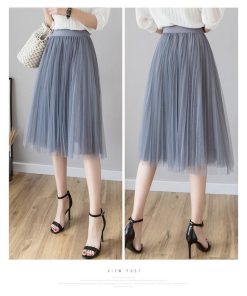 スカート | チュールプリーツウエストゴム 膝丈可愛い ハイウエスト 白 黒 10色 レディース OL 通学通勤 無地 春夏秋 裏地付き
