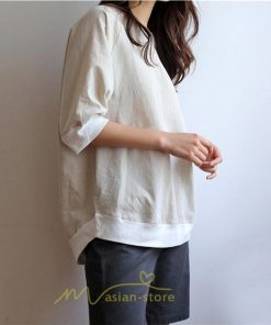 シャツ・ブラウス | ブラウス トップス ｔシャツ 半袖 体型カバー レディース シャツ 20代 30代 40代 ママ 50代 60代 大人 無地 ファッション 夏服 新作 2022 綿麻 ゆったり 丸首