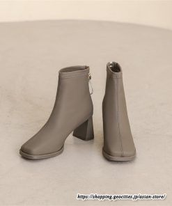 ショートブーツ | レディース 春秋ブーツ スクエアトゥ ブーツ チャンキーヒール 太ヒール 後ろファスナー 靴 通学通勤 黒ブーツ 大人 シューズ ミドルヒール