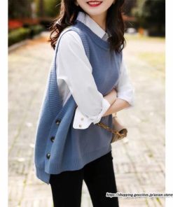 ベスト | ニットニットタンクトップ レディース ニット タンクトップ トップス 重ね着 ノースリーブ タンク セーター コーデ 秋 チョッキ ボタン付き