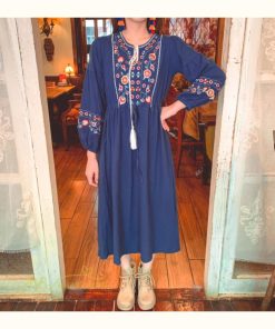 マキシ | マキシワンピース レディース ワンピース ドレス マキシ丈ワンピース 通勤 結婚式 夏服 体型カバー 刺繍 Vネック 長袖 きれいめ 秋ワンピース 人気 カジュアル