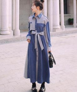 オールインワン | 長袖 ロング ウエストマーク ワンピース ミモレ丈 体型カバー ワンピース 着やせ 春秋 シャツワンピース おしゃれ レディース