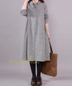ミディアム | シャツワンピ 2WAY カーディガン 長袖 ロング 無地 体型カバー ワンピース アウター レディース チェック柄 通学通勤 お出かけ OL 春秋 20代/30代/40代/50代