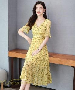 ミディアム | ワンピース Aライン レディース 着痩せ 上品 カジュアル Vネック カジュアル 春 夏 花柄 きれいめサマー ワンピース 通勤 通学 ソフト 膝丈 大人 お出かけ