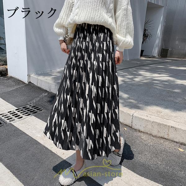 スカート | ロングレディース ボトムス プリーツかわいい 秋冬新作 韓国風 ハイウエスト 細見え 脚長効果 ニット こなれ感 高身長 低身長 トレンド
