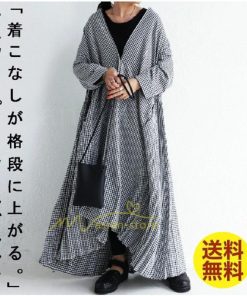 マキシ | ワンピース レディース ワンピ おしゃれ きれいめ 40代 50代 ロング丈 着痩せ 長袖 ゆったり 体型カバー カジュアル 20代30代 送料無料 カーディガン チェック柄