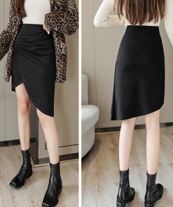 タイトスカート | ウールライク ギャザースカート 不規則裾