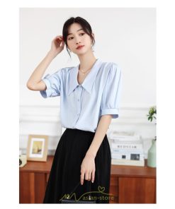 シャツ・ブラウス | ブラウス 半袖 レディース シャツ おしゃれ トップス レトロ オフィス 通勤 夏コーデ シンプル Vネック 上品 華奢見え 20代30代40代 着痩せ エレガント