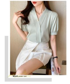 シャツ・ブラウス | レディースシャツ 半袖シャツ レディース 無地 Vネック サマーシャツ ブラウス 40代 大きいサイズ 着痩せ カジュアル 20代30代 オフィス フォーマル 韓国風