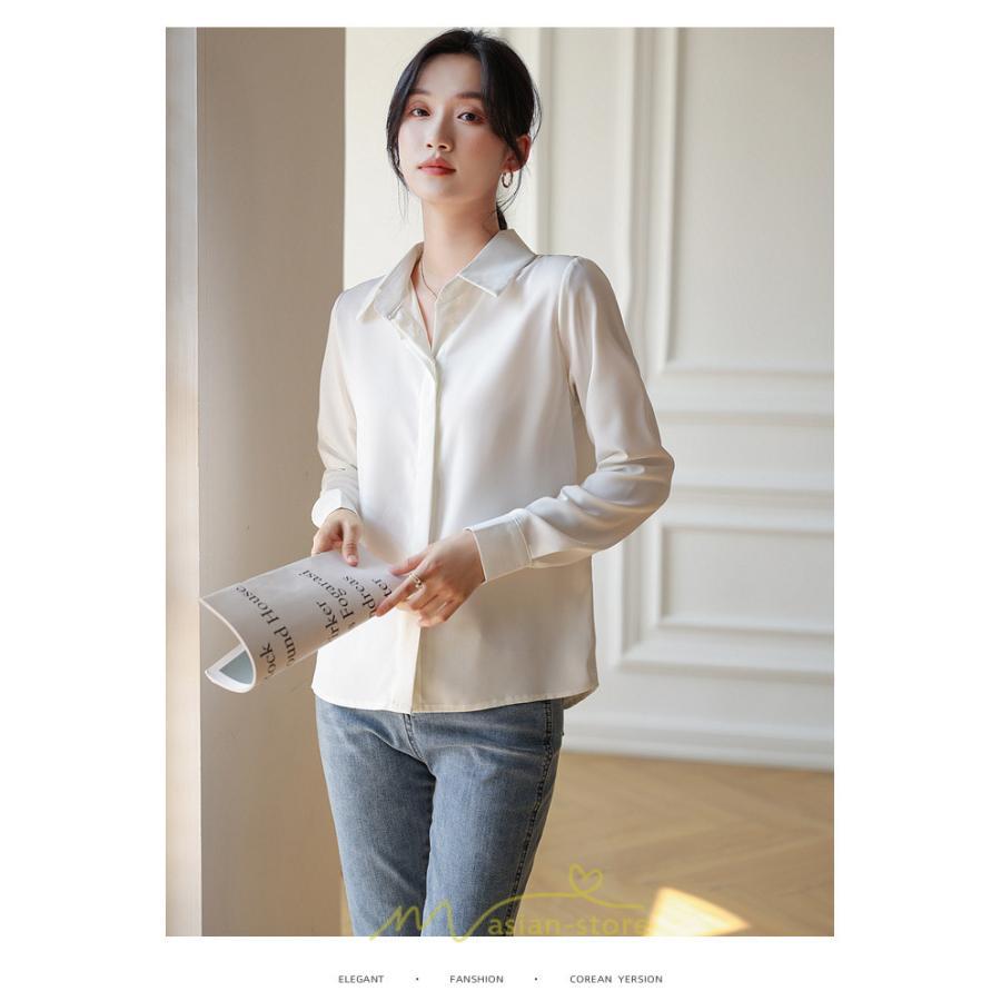 シャツ・ブラウス | ブラウス レディース オフィス 白 ホワイト おしゃれ 長袖 シャツカジュアル 制服 緑 グリーン シフォン 通勤 OL 二次会 上品 お仕事 デート お出かけ 女子会