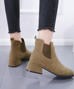 パンプス | サイドゴア レディース ローヒール靴 スエード 太ヒール ショートブーツ ブーティー 歩きやすい