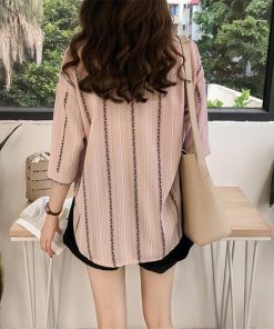 シャツ・ブラウス | 七分袖ブラウス レディースシャツ ストライプ プルオーバー 可愛い スリム ピンク 夏服 女の子 ストリート カジュアル 通勤 ブラウス かわいい 通学