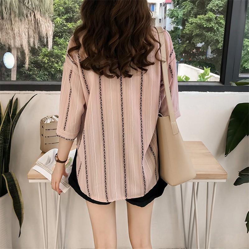 シャツ・ブラウス | 七分袖ブラウス レディースシャツ ストライプ プルオーバー 可愛い スリム ピンク 夏服 女の子 ストリート カジュアル 通勤 ブラウス かわいい 通学