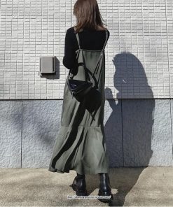 マキシ | ワンピース キャミワンピース レディース 秋 冬 Vネック  マーメイド マキシワンピ ロング デイリー おしゃれ 肩紐調節可 フリル 可愛い