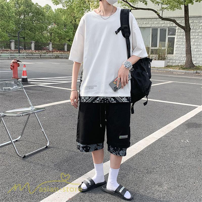 Tシャツ | Tシャツ メンズ 半袖 重ね着風 カジュアル半袖tシャツ 夏新作 メンズスタイル カットソー 上品 切り替え 2XL 大きいサイズ クルーネック 黒 白