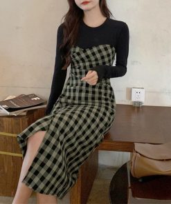 ワンピース | ドッキングチェック柄 長袖