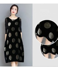 ミディアム | ワンピース 膝丈ワンピース 体型カバーワンピ 長袖 Aラインワンピース ゆったり カジュアル ドッド柄 通学通勤 オフィス M〜XXXL おしゃれ 2020春