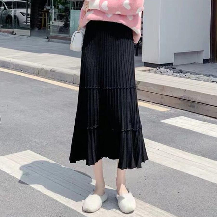 フレアスカート | カジュアル Aラインスカート ボトムス ティアードスカート レディース ニットスカート プリーツスカート体型カバー 着やせ ウエストゴム
