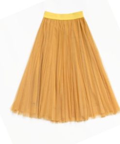 スカート | チュールプリーツウエストゴム 膝丈可愛い ハイウエスト 白 黒 10色 レディース OL 通学通勤 無地 春夏秋 裏地付き