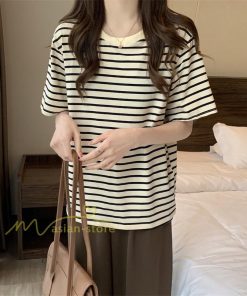 tシャツ・カットソー | Tシャツ レディース 春夏 トップス カットソー 半袖 シャツ ストライプ柄 20代30代40代50代 カジュアル お出かけ 上品 韓国ファッション 着回し 着痩せ 快適