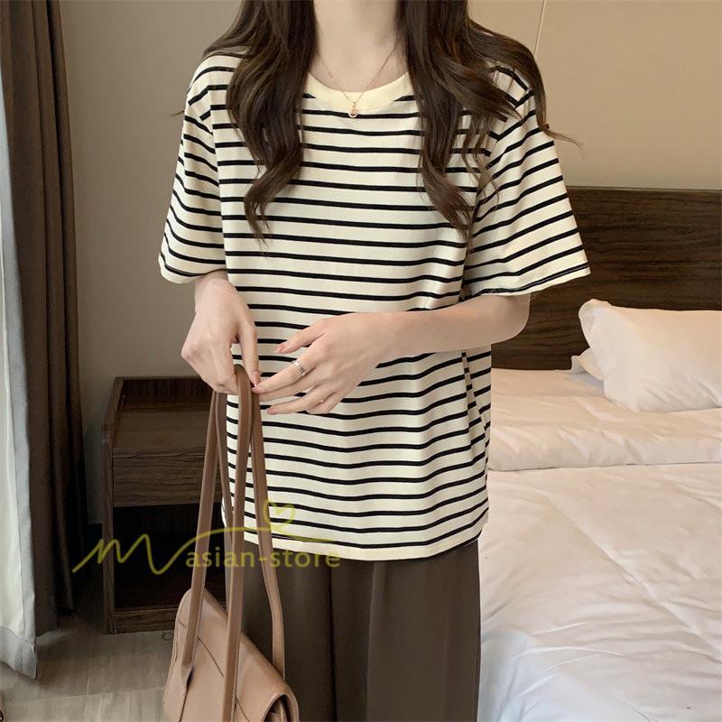 tシャツ・カットソー | Tシャツ レディース 春夏 トップス カットソー 半袖 シャツ ストライプ柄 20代30代40代50代 カジュアル お出かけ 上品 韓国ファッション 着回し 着痩せ 快適