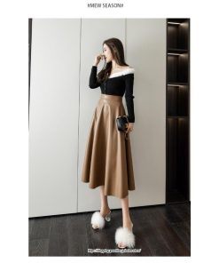 スカート | ロングレザーフレアAライン秋 冬 レディース ロング丈 着痩せ 20代 30代 40代 2022年 50代 送料無料