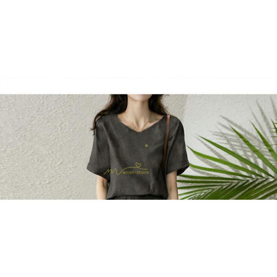 セットアップ | ワイドパンツ レディース きれいめ 2点セット トップス ブラウス ゆったり 体型カバー 上下セット 夏 パンツ カジュアル 綿麻 20代30代40代50代