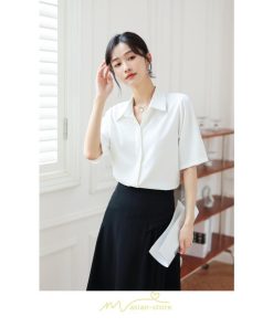 シャツ・ブラウス | ブラウス シャツ オフィス レディース 白 緑 半袖 ビジネス カジュアル 制服 事務服 コスプレ シフォン 柔らかい 華奢見え ファッション 2022新作 開襟 通勤 OL