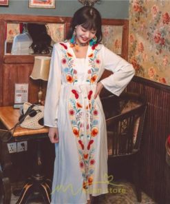 マキシ | エスニック刺繍ワンピース ロングワンピース 夏 秋 長袖 大人可愛い ゆったり リゾート 民族風 刺繍 着痩せ 20代30代40代 大人 Aライン エレガント 体型カバー