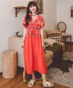 マキシ | ワンピース レディース リゾートワンピ かわいい 半袖 Ｖネック 刺繍 上品 Aライン ロング丈 ロング丈ワンピ エスニック風 結婚式 ファッション 二次会 卒業式