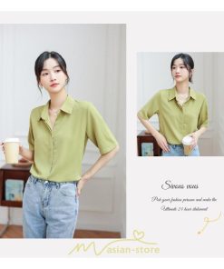 シャツ・ブラウス | ブラウス シャツ オフィス レディース 白 緑 半袖 ビジネス カジュアル 制服 事務服 コスプレ シフォン 柔らかい 華奢見え ファッション 2022新作 開襟 通勤 OL
