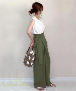 ワイドパンツ | レディース ガウチョパンツ 無地 ロングパンツ 着痩せ 体型カバー カジュアル パンツ おしゃれ 蝶結び かわいい ハイウエスト ゆったり 韓国風