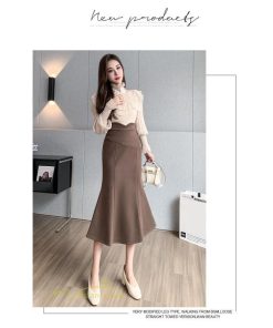 スカート | レディース フィッシュテール秋冬コーデ フレア AラインOL ビジネス カジュアル 大きいサイズ XL 20代 ラシャ 40代 上品 30代