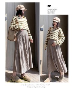 スカート | マタニティレディース 着痩せ リブニット 無地 マタニティウェア ウエスト調整 産前 産後 妊婦着 ハイウエスト 妊婦服 カジュアル Aライン