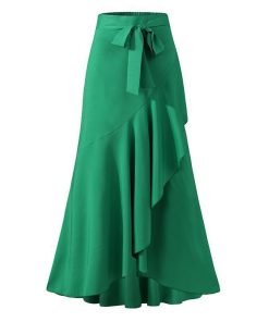 スカート | ロングマーメイドフレアセクシーウエストゴム ハイウエスト 無地 フェミニン ママ パーティー 二次会 ダンス お呼ばれ