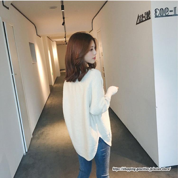 ニット・セーター | ニット レディース 秋 秋服 トップス セーター 秋服コーデ 長袖 Vネック オフィスカジュアル プルオーバー ゆったり 大きめ ラウンドヘム模様編みニット 冬服