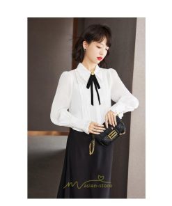 シャツ・ブラウス | ブラウス レディース トップス シャツ シフォン 長袖 白 リボン 20代 30代 40代 通勤 カジュアル ナチュラル カジュアル おしゃれ 楽チン