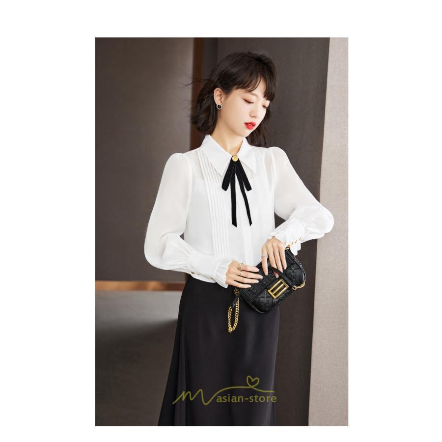 シャツ・ブラウス | ブラウス レディース トップス シャツ シフォン 長袖 白 リボン 20代 30代 40代 通勤 カジュアル ナチュラル カジュアル おしゃれ 楽チン