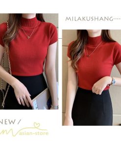 送料無料SALE | サマーニット レディース 半袖 トップス ストレッチ 無地 スリム ニット 可愛い セクシー 柔らか 大人 オフィス 洗えるニット 黒 夏服 夏物 女っぽい 白 OL