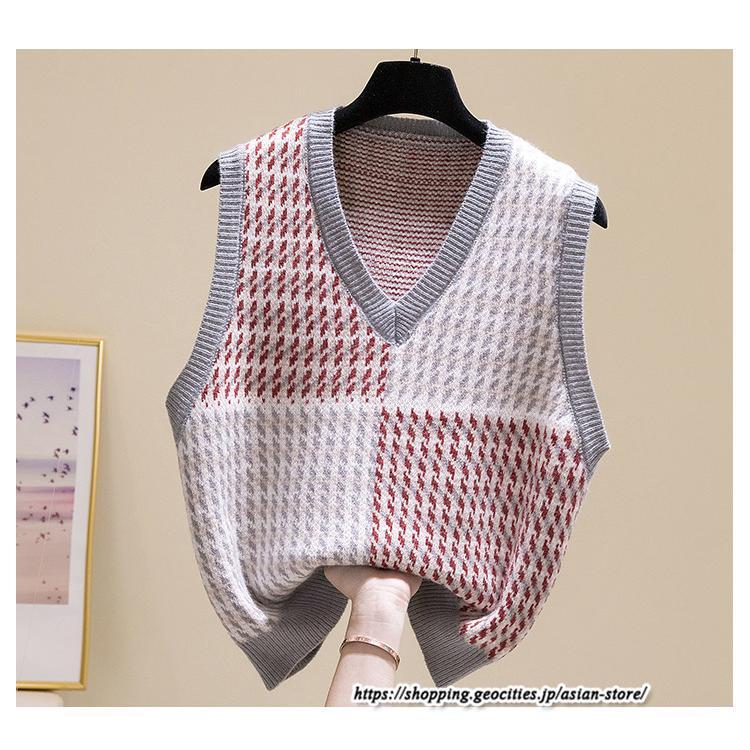 ベスト | ニットレディース トップス Vネック タンクトップ ノースリーブ 袖なし インナー ニット 女ニット 20代30代 重ね着風 レイヤード風 セーター