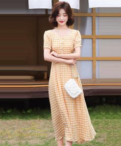 マキシ | ワンピース レディース チェック柄 きれいめ おしゃれ ゆったり ロング丈 着痩せ 春 夏 着痩せ ロングワンピース 上品 韓国風 バックファスナー エレガント