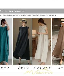 マキシ | 夏ワンピース リネンワンピース レディース ワンピ ロングワンピース 体型カバー 50代 40代 30代 20代 可愛い 夏 大人 ノースリーブ 無地 春 涼しい