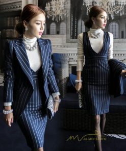 セットアップ | ワンピーススーツ セレモニー スーツ ママ オフィス 通勤用 フォーマル 長袖ジャケット+ノースリーブワンピース レディース 結婚式 ストライプ柄 2点セット