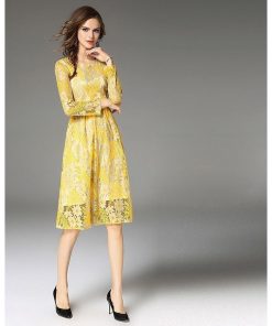 レースワンピース | ワンピース レディース 大きいサイズ フレア 膝丈ワンピース ひざ丈ワンピ 長袖 パーティー オシャレ 二次会 レースで大人らしい