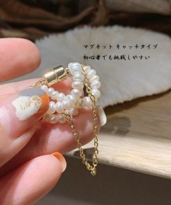 その他アクセサリー | フェイクパール イヤリング きれいめ レディース 韓国ファッション チェーン イヤーカフ キャッチ 片耳用 アクセサリー マグネット